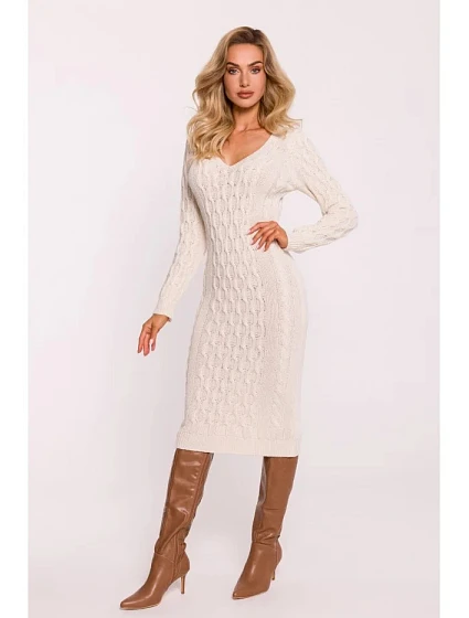 Dámské svetrové šaty model 21865052 Světle béžová - Moe Dámské svetrové šaty model 21865052 Světle béžová - Moe