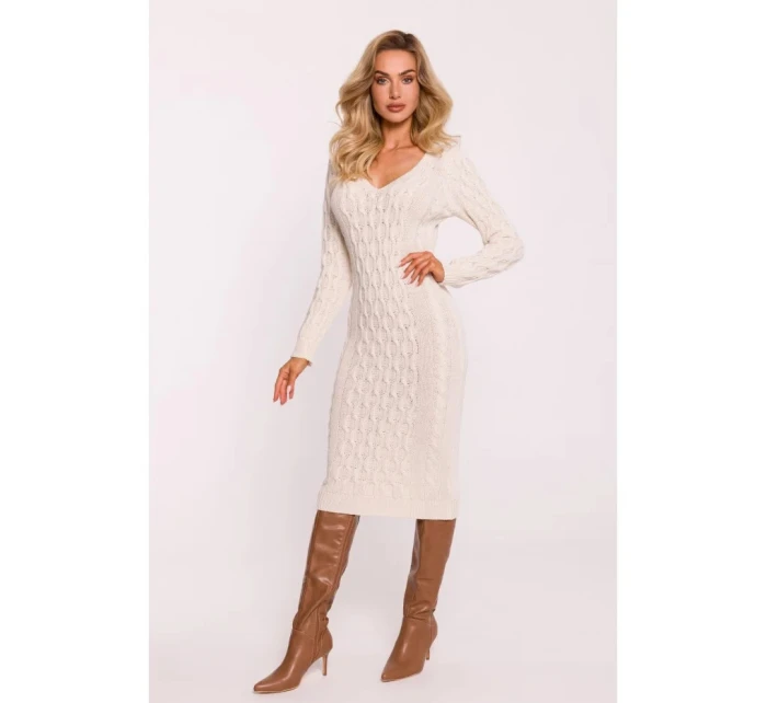 Dámské svetrové šaty model 21865052 Světle béžová - Moe