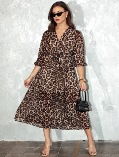 Dámske midi šaty LEOPRINTI v jednej veľkosti s leopardou potlačou FashionStreet EY2548