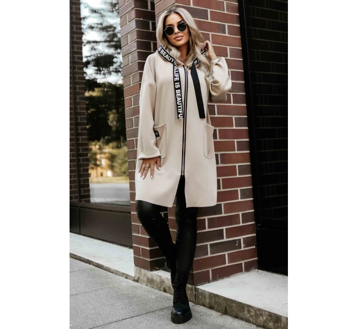 model 21379613 Ležérní kabát s kapsami a kapucí béžový - numoco basic model 21379613 Ležérní kabát s kapsami a kapucí béžový - numoco basic