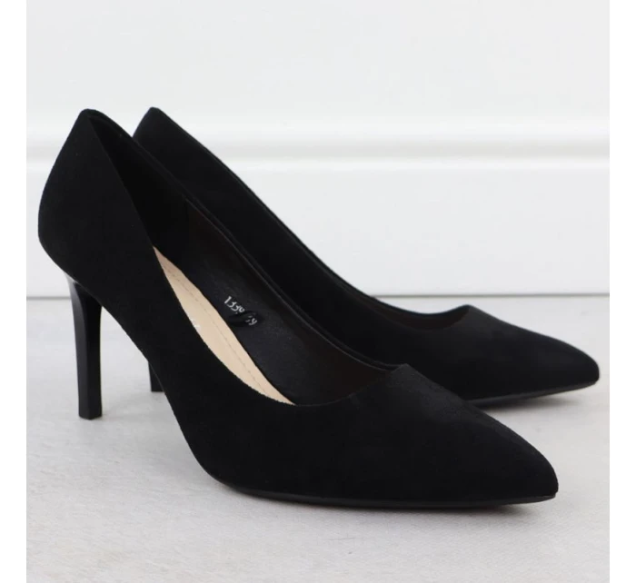 Čierne semišové lodičky na ihlovom podpätku Sergio Leone 1339