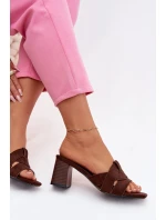Dámske sandále s remienkami na podpätku Eco Suede Chocolate Corivelle