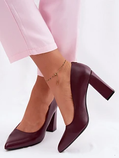 Lodičky na podpatku z eko kůže model 22091805 bordó - SERGIO LEONE