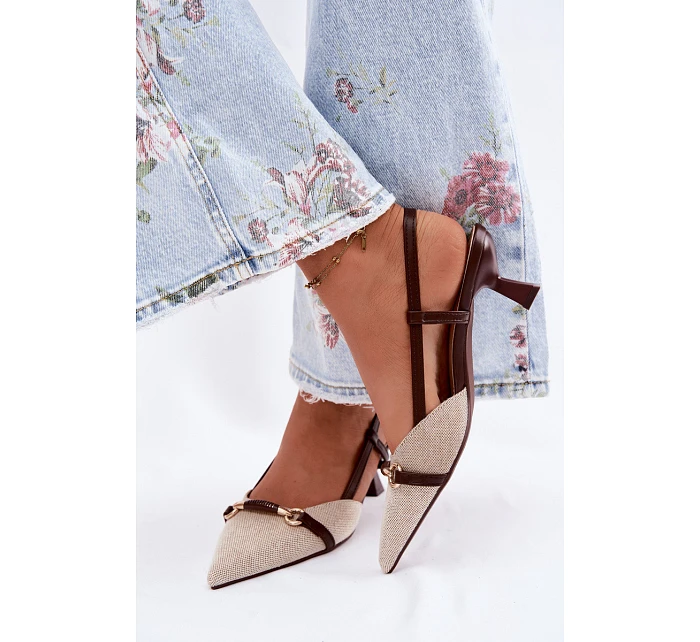 Dámské sandály na podpatku s špičatými nosy hnědo-bežové Felessa