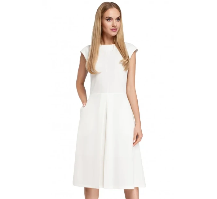 M296 Šaty s obrátenými záhybmi - ecru farba