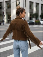 Dámska semišová bunda so strapcami hnedá FashionStreet TY5582 Dámska semišová bunda so strapcami hnedá FashionStreet TY5582