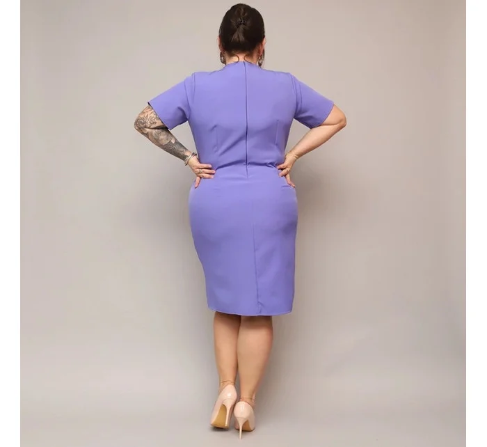 Fialové dámske skladané obálkové šaty po kolená (743)