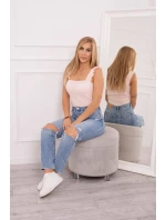 Blúzka bez ramienok s volánikmi, púdrovo ružová