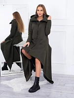 Zateplené šaty s dlhšími bokmi khaki