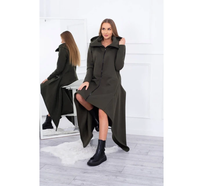 Zateplené šaty s dlhšími bokmi khaki