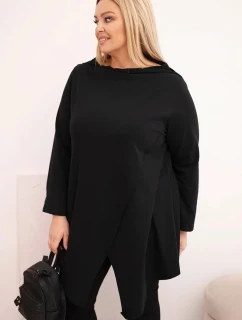Dámská bavlněná blůza Plus Size asymetrická s model 21798701 rukávem černá - K-Fashion
