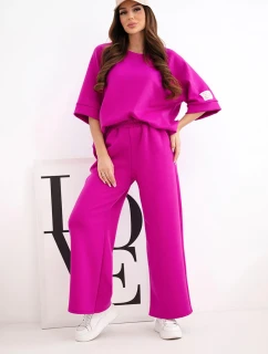 Dámský máslový komplet z viskózy mikina a široké kalhoty tmavě fialový