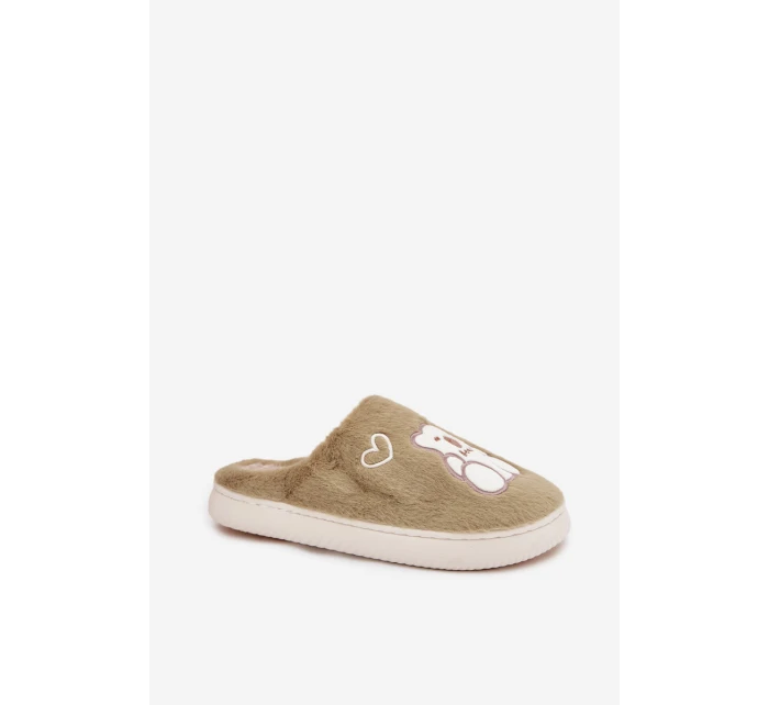 Kožešinové pantofle s medvídkem zelené model 21772566 - Boto