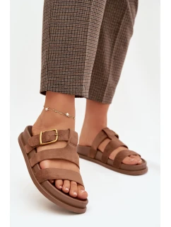 Dámské pantofle s pásky a zlatým hnědé model 21919139 - Boto