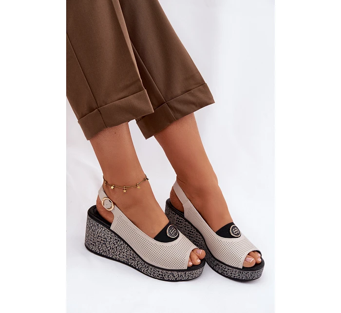 Kožené sandály na platformě S.Barski LR61-7010 Béžové