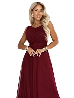 dlouhé maxi šaty s tylem a kulatým výstřihem – vínová model 22278796 - numoco basic dlouhé maxi šaty s tylem a kulatým výstřihem – vínová model 22278796 - numoco basic