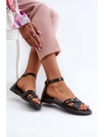 model 21657362 Ploché Dámské Kožené Sandály Černé - Zazoo