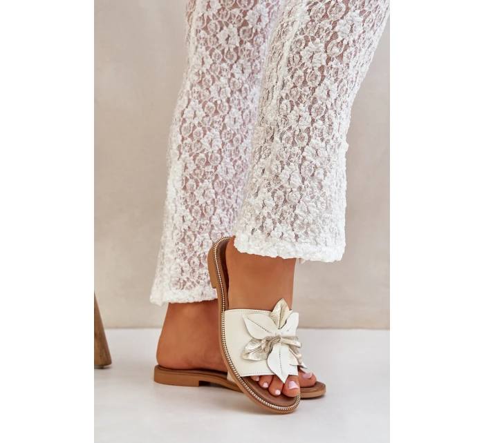 Klapki Z Ozdobą Skóra Naturalna Zazoo 3667 Białe Klapki Z Ozdobą Skóra Naturalna Zazoo 3667 Białe