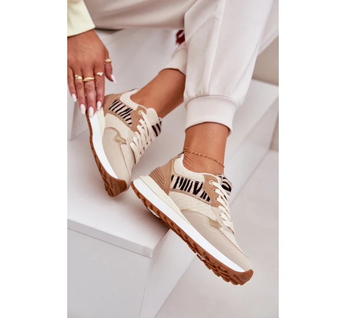 Buty Sportowe Damskie Na Platformie Zebra Beżowe Davinara