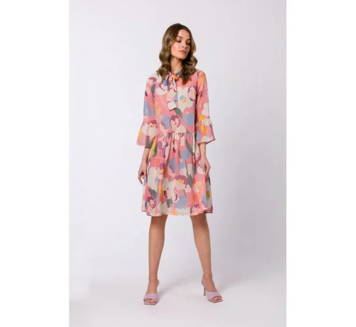 S337 Šifónové šaty s viazaným výstrihom - model 1