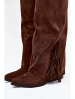 Dámske kovbojské čižmy Zalia s strapcami na podpätku - hnedé Dámske kovbojské čižmy Zalia s strapcami na podpätku - hnedé