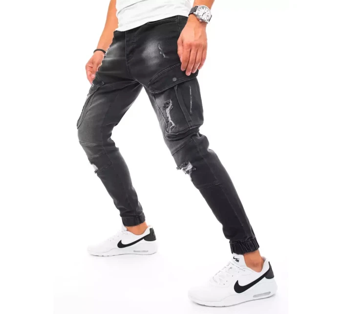 Pánske bojové džínsové nohavice čierne FashionStreet UX3254 Pánske bojové džínsové nohavice čierne FashionStreet UX3254