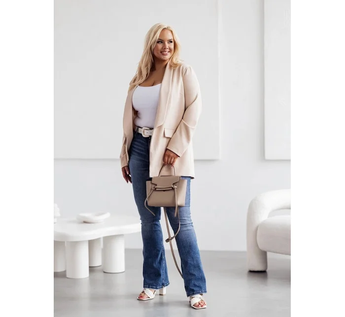 Klasické béžové dámské plus size sako model 19764308 - Moon Klasické béžové dámské plus size sako model 19764308 - Moon