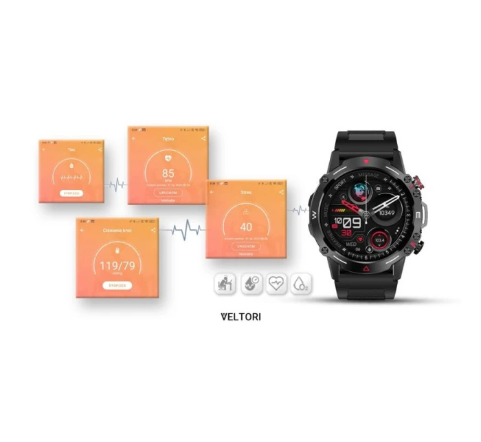 VELTORI VT110-1 Smartwatch Čierny silikónový remienok VELTORI VT110-1 Smartwatch Čierny silikónový remienok