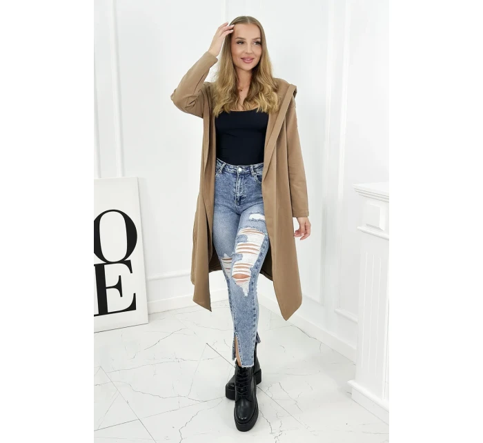 Dlouhá pláštěnka s kapucí velbloudí