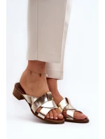 Zazoo 40236 Skórzane Klapki Damskie Na Niskim Obcasie Złote