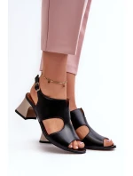 Dámské kožené sandály na podpatku model 21660007 černé - Maciejka