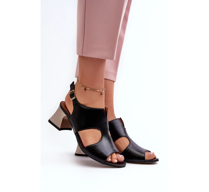 Dámské kožené sandály na podpatku model 21660007 černé - Maciejka