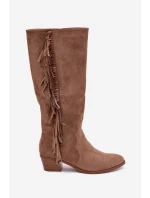 Dámske kovbojské topánky s lemom a zateplením - khaki Firlina Dámske kovbojské topánky s lemom a zateplením - khaki Firlina