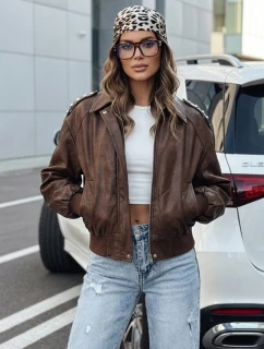 Dámska kožená bunda bomber hnedá FashionStreet TY5219