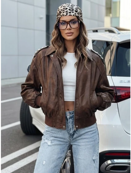 Dámska kožená bunda bomber hnedá FashionStreet TY5219