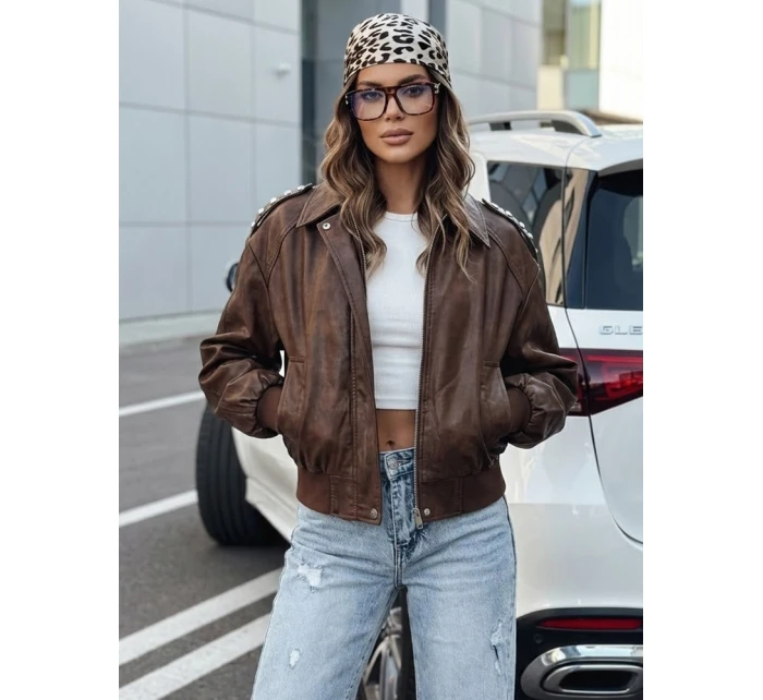 Dámska kožená bunda bomber hnedá FashionStreet TY5219