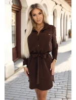 Košilové šaty s kapsami a vázáním CHOCOLATE model 21222756 - numoco
