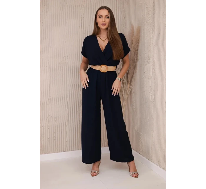 Kombinéza s ozdobným opaskom v páse námornícka farba Kombinéza s ozdobným opaskom v páse námornícka farba