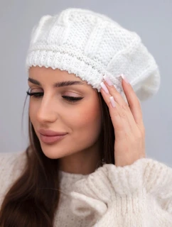 Dámska zimná vlnená čiapka baretka K414 ecru