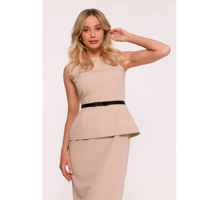 S427 Peplum šaty - béžové