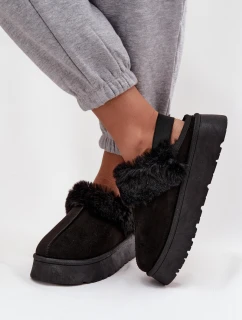 Dámske papuče na platforme s kožušinou - čierne Linaris