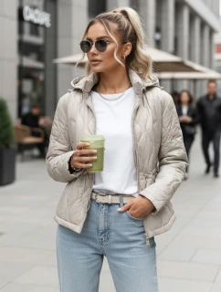 Dámska prešívaná bunda s kapucňou svetlo šedá FashionStreet TY5535