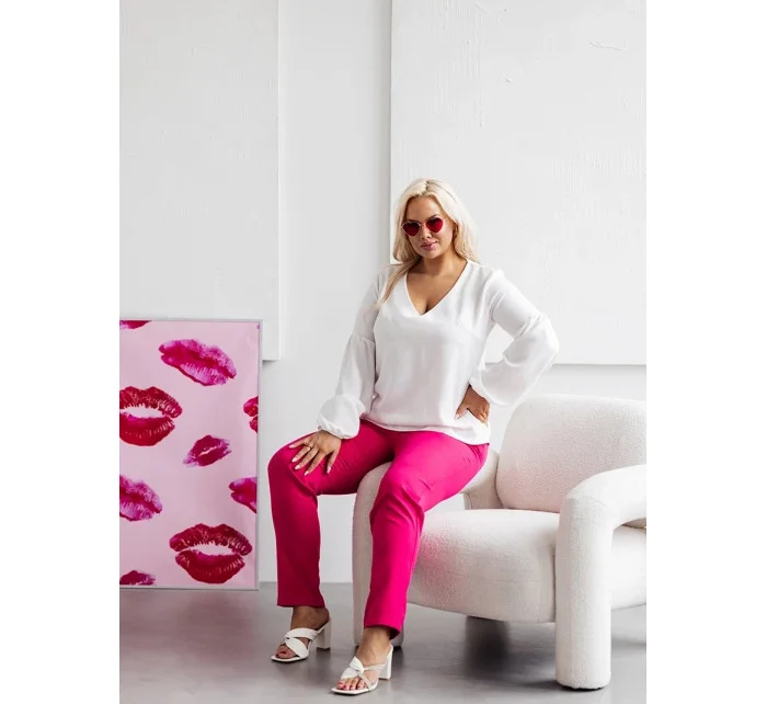 Elegantné dámske nohavice nadmernej veľkosti v malinovej farbe (728)