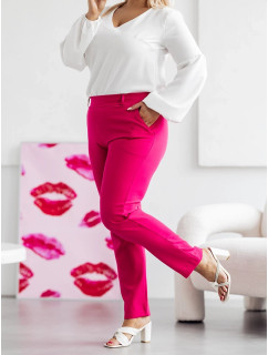 Elegantní dámské kalhoty plus size v malinové barvě (728)