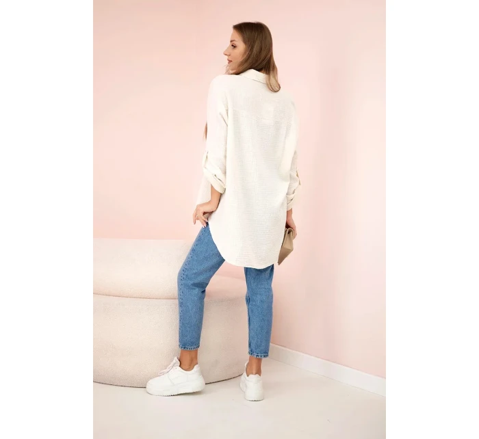 Bavlněná mušelínová košile oversize světle béžová