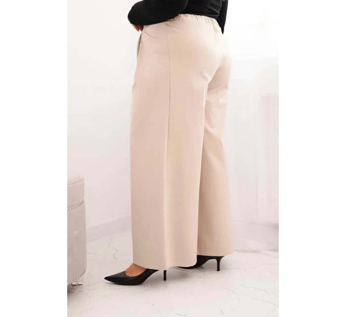 Dámske Plus veľkosť široké nohavice so skladaním béžová