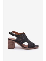 Ażurowe Sandały Damskie Na Słupku Czarne Tosine Ażurowe Sandały Damskie Na Słupku Czarne Tosine