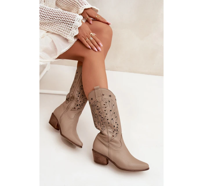 Kožené Kozačky S Svrškem Tmavě Béžové Zazoo model 21704060 - Boto