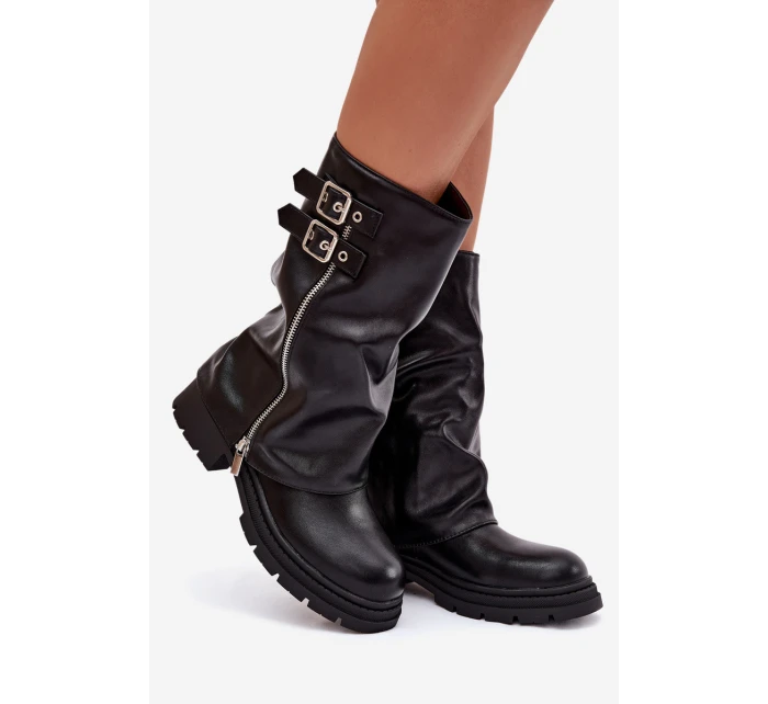 Dámské kotníkové boty s límcem zateplené s přezkami černé model 21788174 - Boto