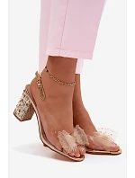 Sandály na podpatku s krystaly síťová mašle D&A MR61-9010 Zlaté